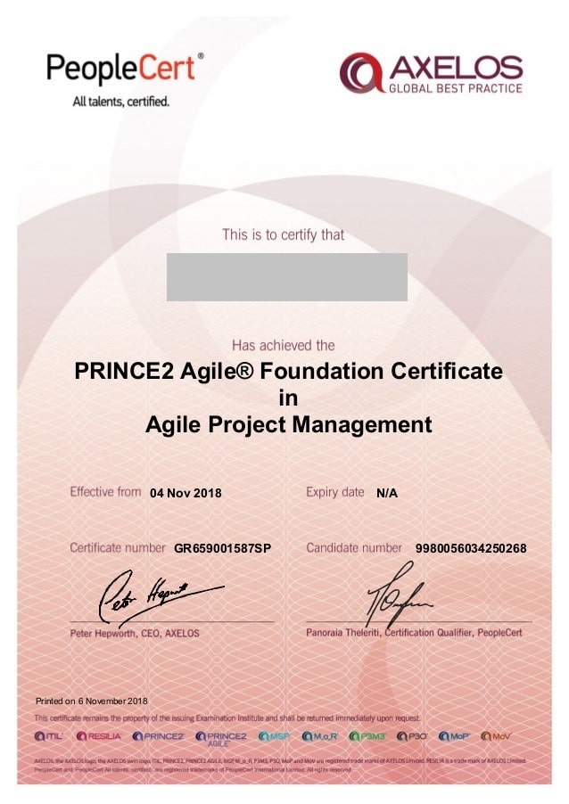 گواهی نامه Prince2 Agile Foundation