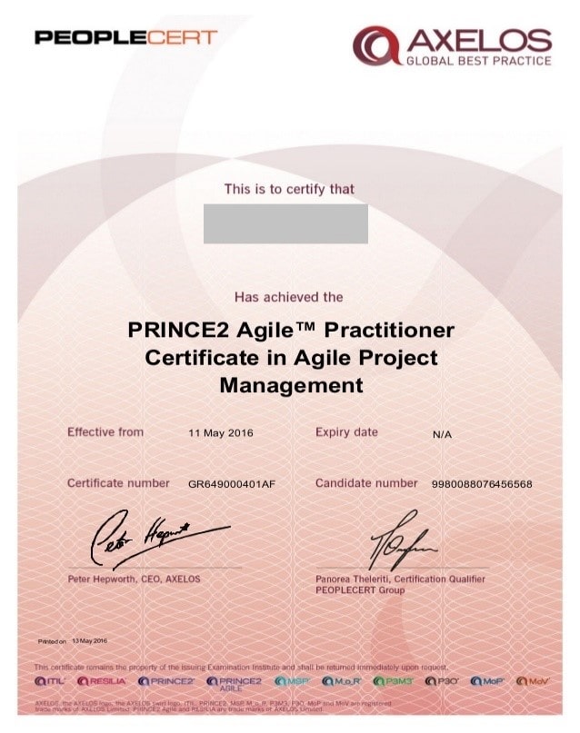 گواهی نامه Prince2 Agile Practitioner